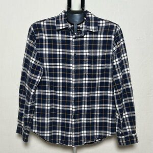 MERONA long sleeve button up navy & white plaid flannel shirt shacket - size M